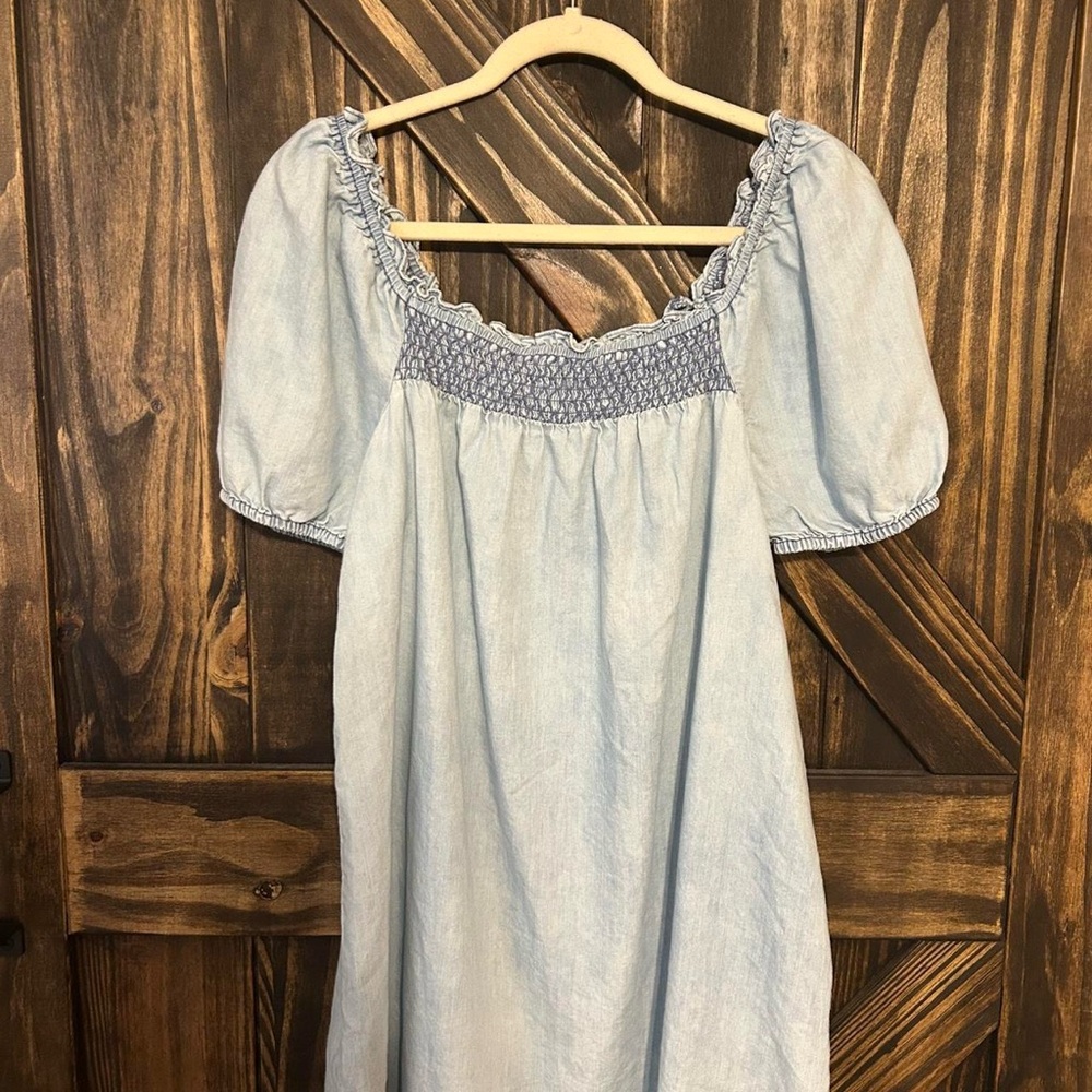 Light Blue Denim Smocked Dress